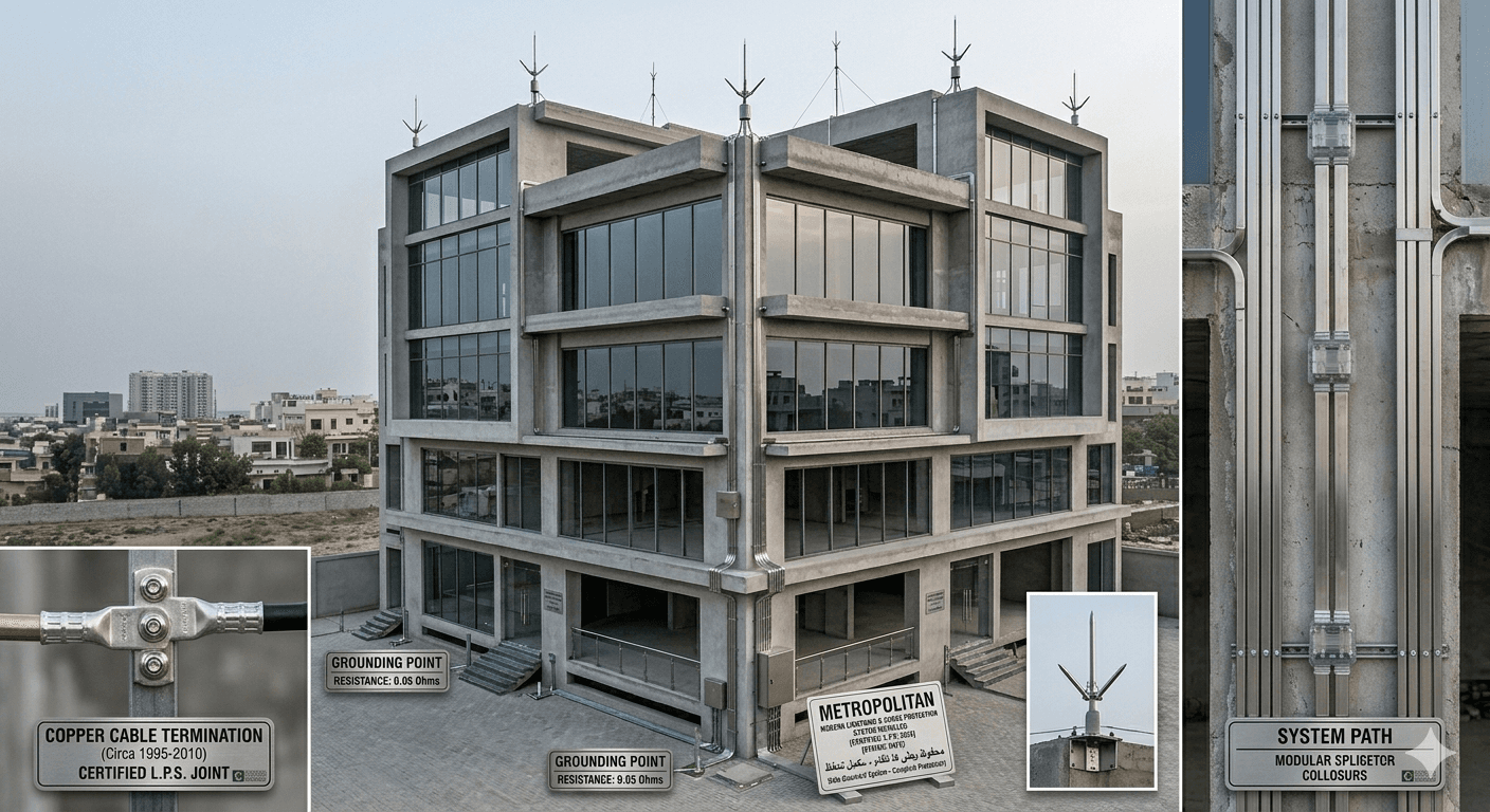 After: Building with complete lightning protection system